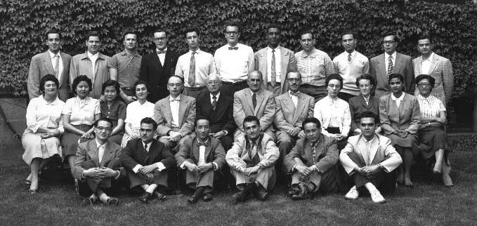 Sr Sally Isaac, 2nd row, 4th from left, with Eastman Dental Dispensary dental interns and staff. 1955-1956